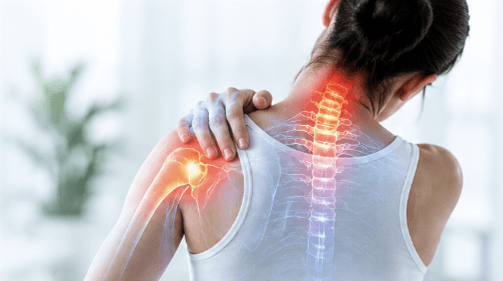 Woman with shoulder and neck pain highlighted for rheumatology evaluation