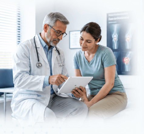 Rheumatologist discussing joint pain treatment with a patient