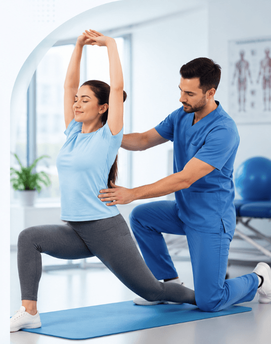 Physiotherapist guiding a patient through rehabilitation exercises