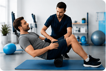 Physiotherapist guiding therapeutic exercises