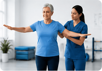 Patient performing balance training with a physiotherapist