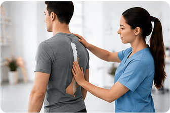 Physiotherapist assessing patient posture